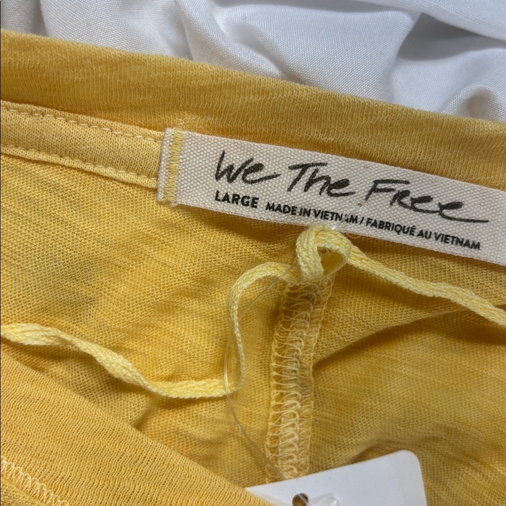 Free People Yellow Long Sleeve V-Neck raw hem open sides cotton blend shirt L - Picture 10 of 11